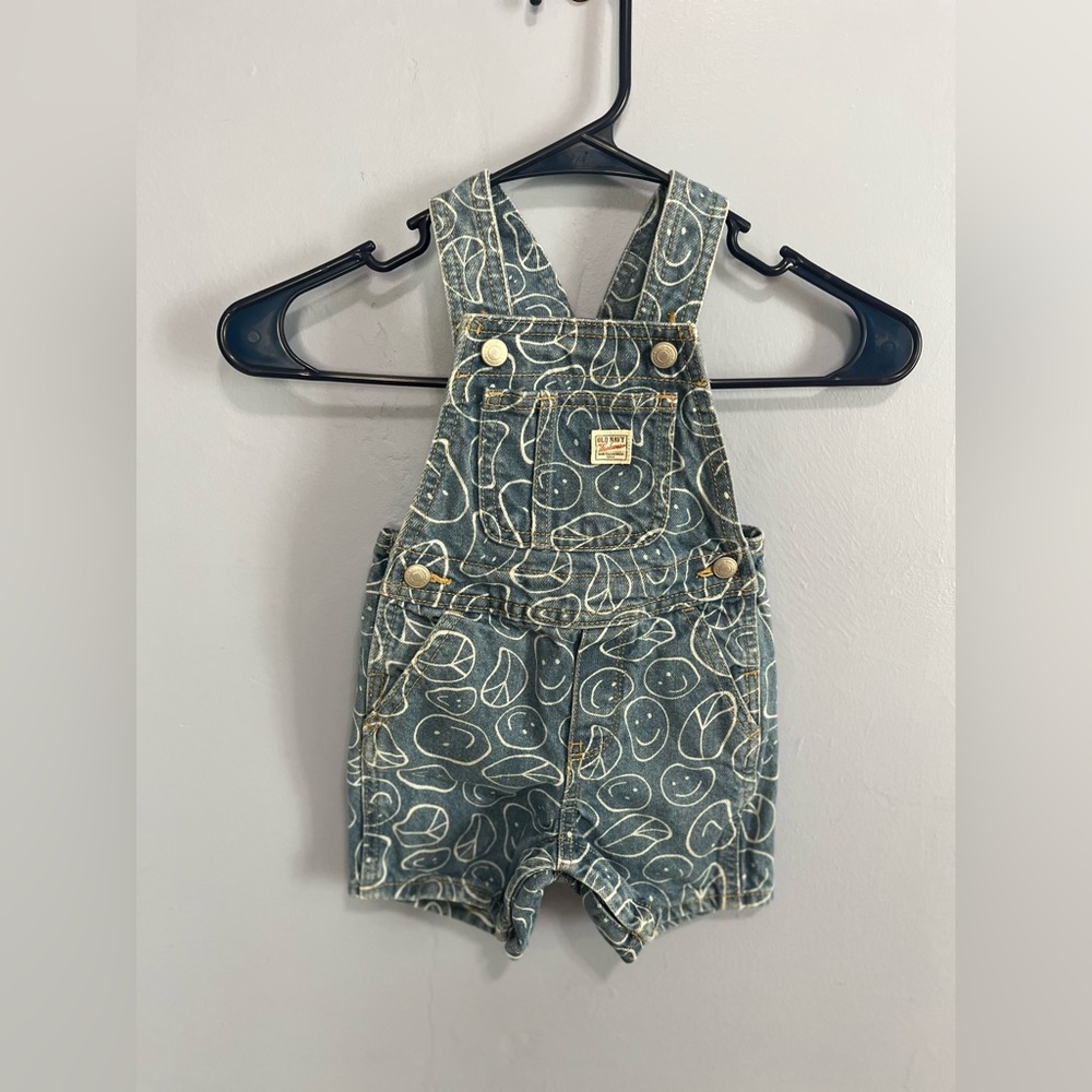 Old Navy Blue Denim Overalls with White Smiley Design